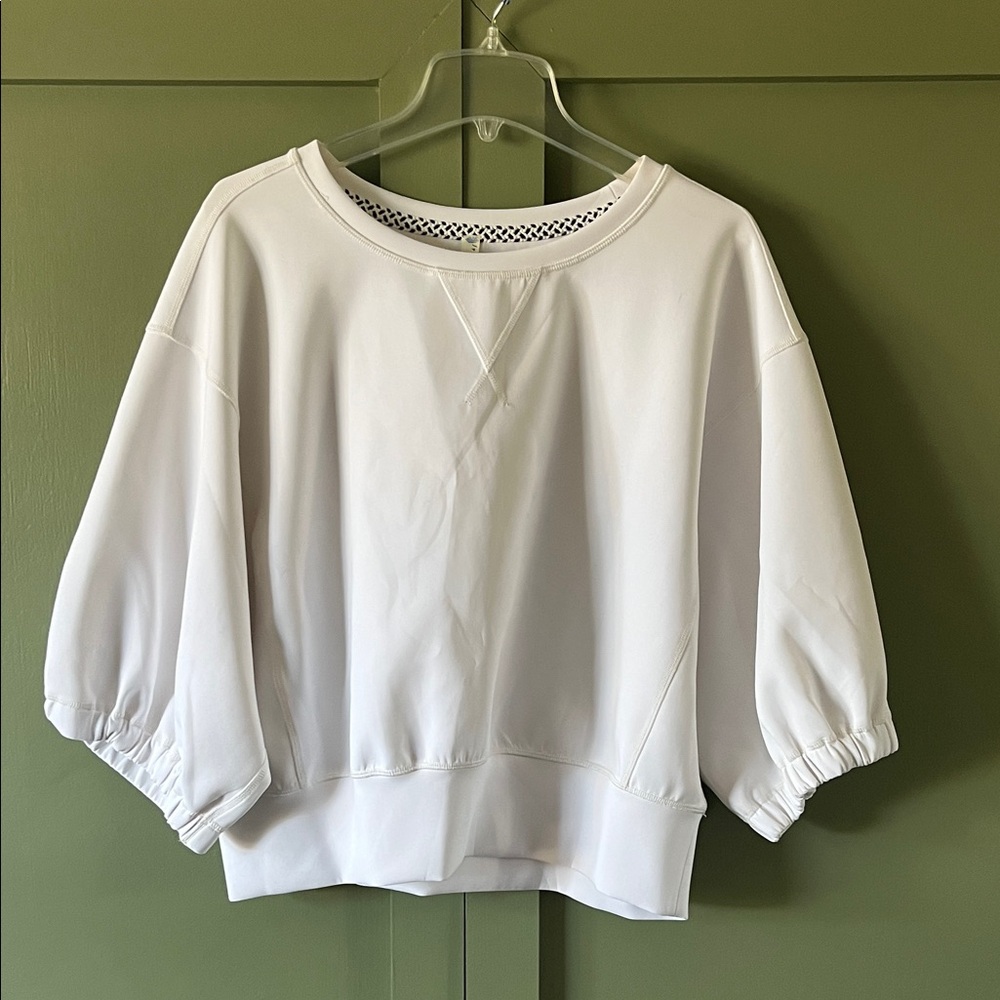 Free People White Puff Sleeve Cropped Sweatshirt